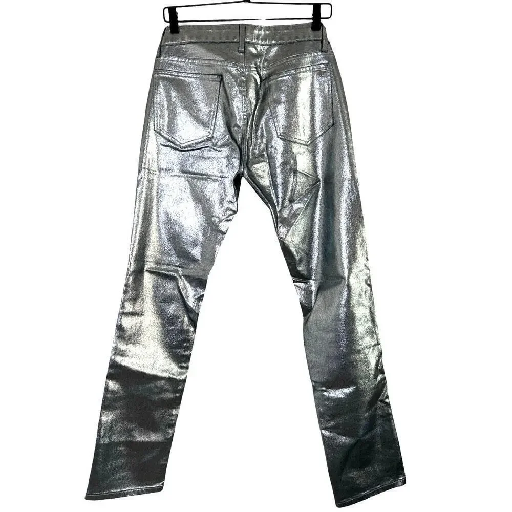 NWOT Kate Spade Women’s Metallic Straight Leg Denim Pants Silver Size 28